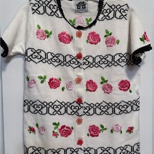 VTG Storybook Knits Women’s Short Sleeve Cardigan Floral, Size Medium